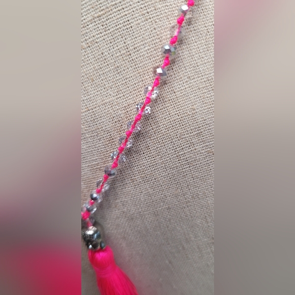 Hot Pink Buddha Tassel Beaded Necklace - Picture 6 of 14